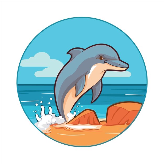 Dolphin Cute Funny Cartoon Kawaii Colorful Watercolor Beach Summer Animal Pet Sticker Illustration