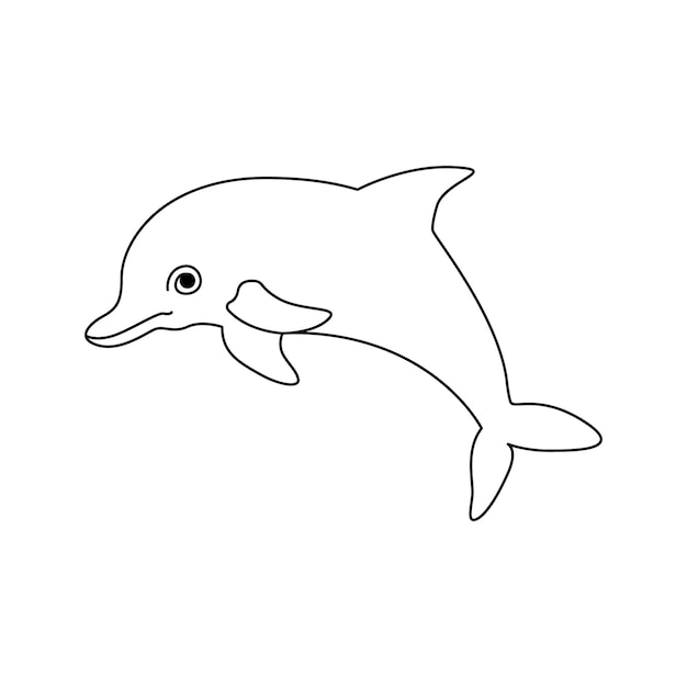 Vector dolphin fish jumps out of the water continuous one line outline vector drawing illustration