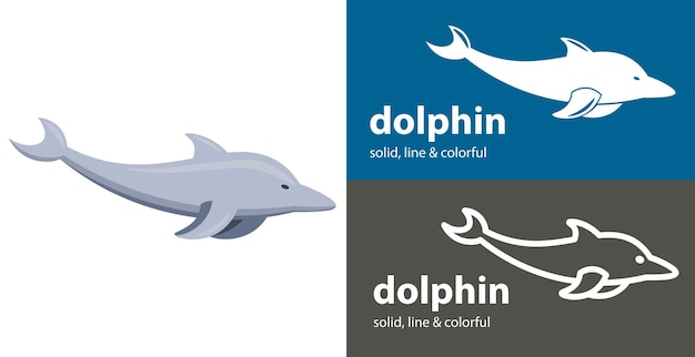 Dolphin isolated vector icon sea line solid flat icon