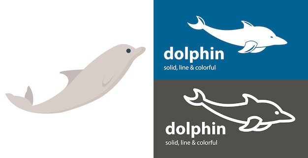 Изолированная векторная иконка дельфина, сплошная плоская иконка морской линии