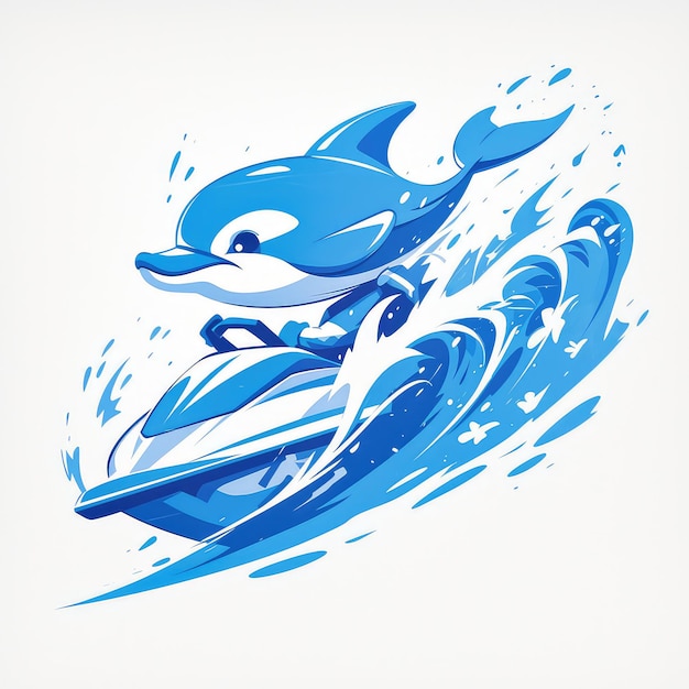 Дельфин на водных лыжах в стиле мультфильмов