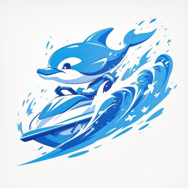 A dolphin on a jet ski cartoon style