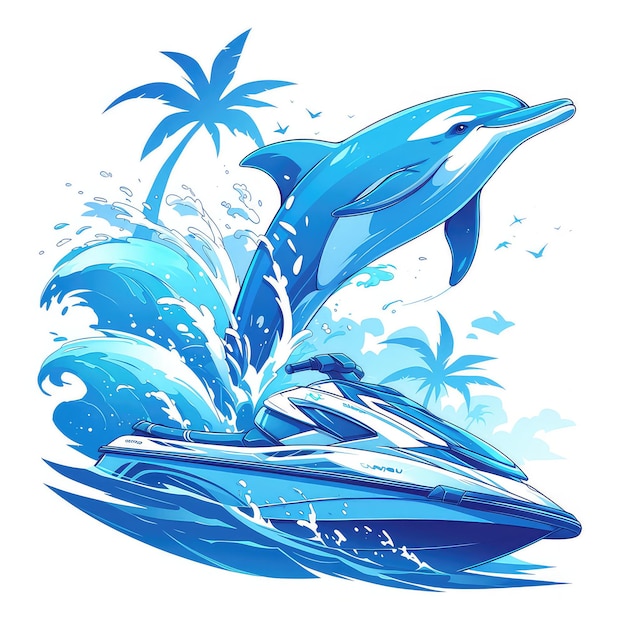 Vector a dolphin on a jet ski cartoon style