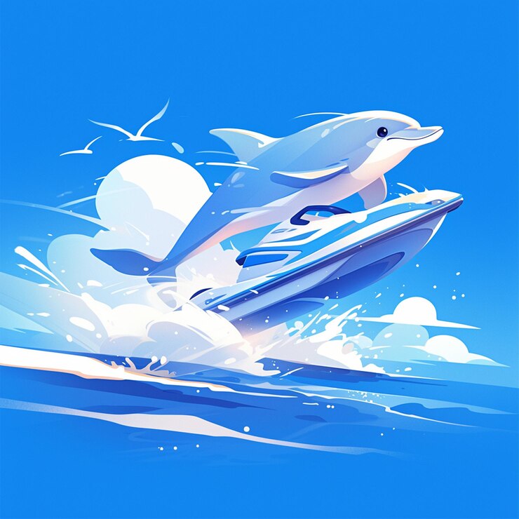Vector a dolphin on a jet ski cartoon style