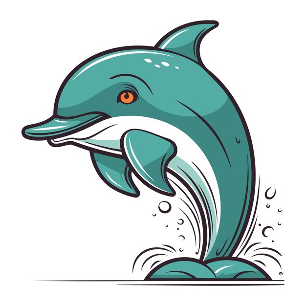 Vector dolphin jumping out of water vector illustration in cartoon style