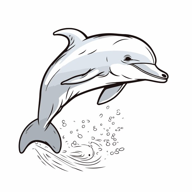 Vettore delfino che salta fuori dall'acqua illustrazione vettoriale su sfondo bianco