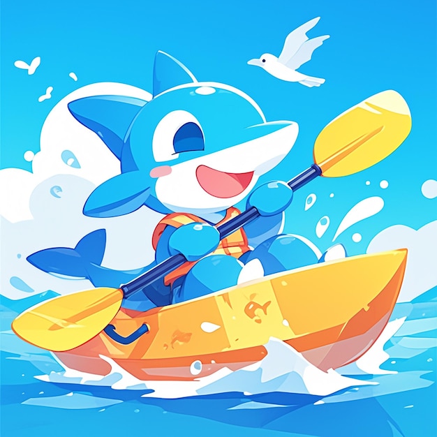 A dolphin on a kayak cartoon style