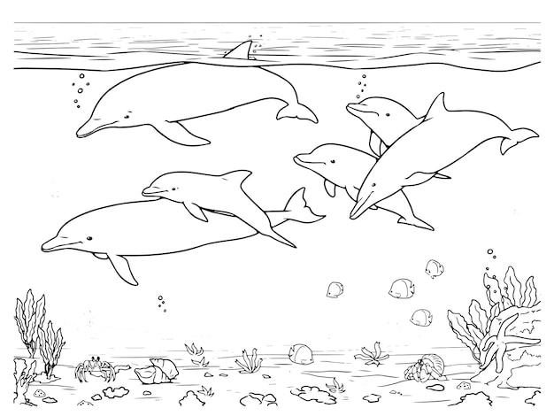 Dolphin line drawing for coloring