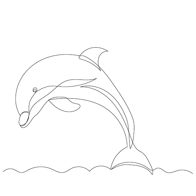 Dolphin line drawing, isolated, vector