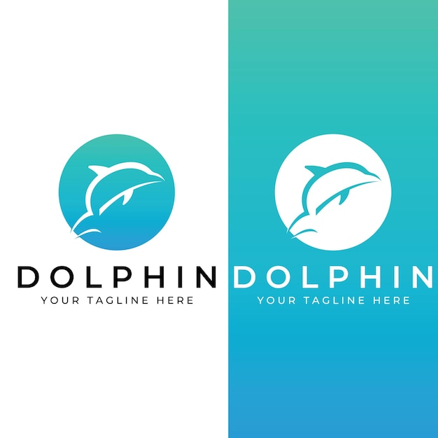 Logo delfino delfino che salta sulle onde del mare o della spiaggia con la modifica dell'illustrazione vettoriale