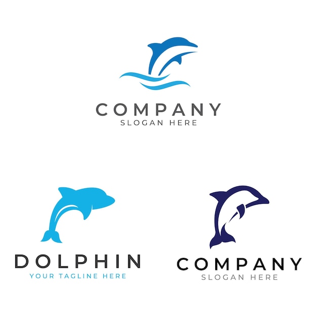 Dolphin logo Dolphin jumping on the waves of sea or beach With vector illustration editing