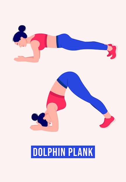 Vector dolphin plank oefening vrouw workout fitness aerobic en oefeningen