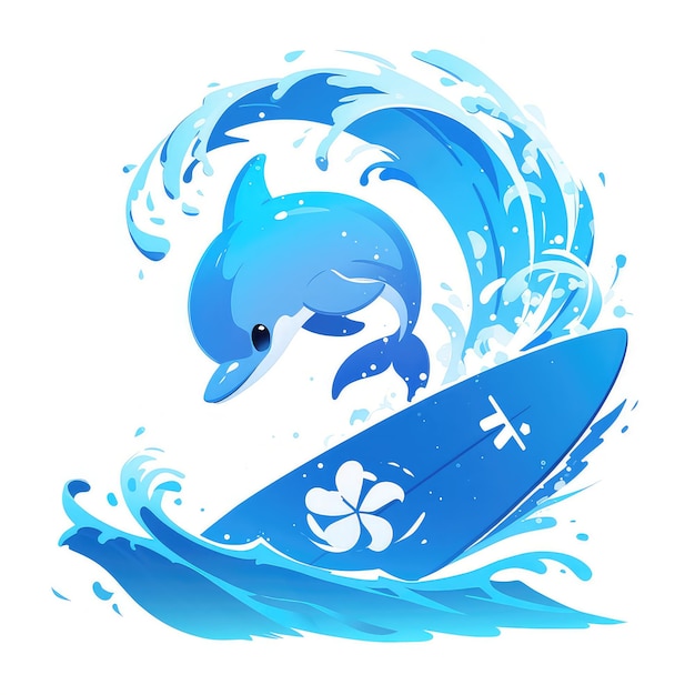 Vector a dolphin riding a surfboard cartoon style