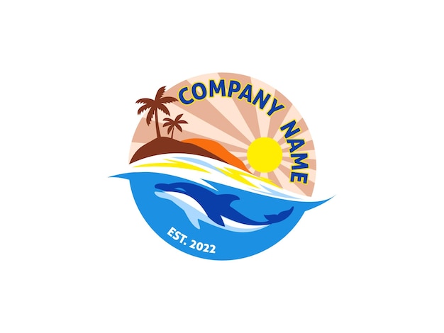 dolphin scuba tropical beach logo