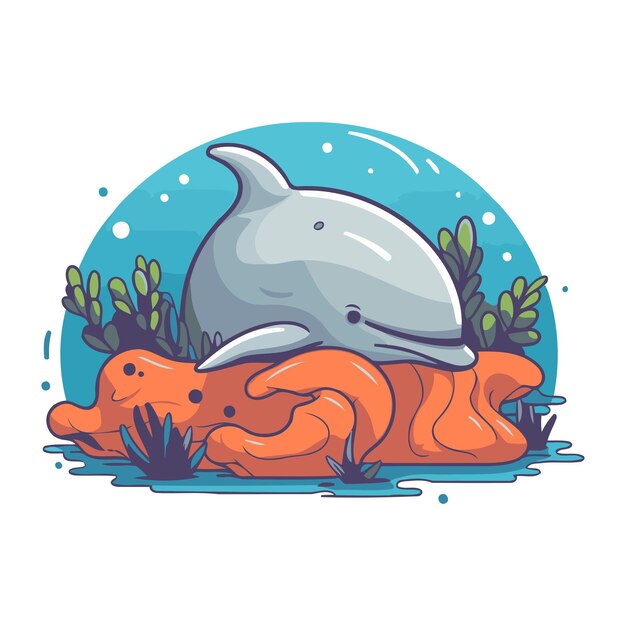 Vector dolphin in the sea vector illustration of a cartoon style