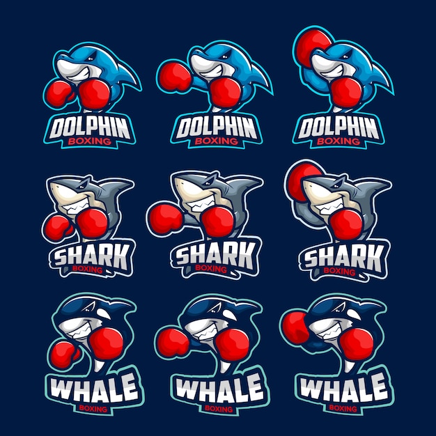 Dolphin, shark and killer whale cartoon masot esports logo