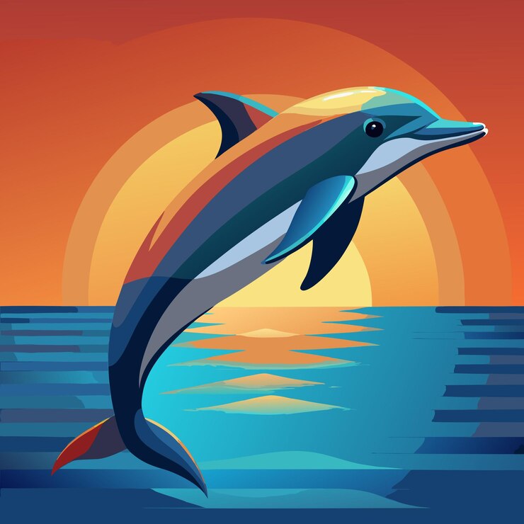 Vector dolphin side swimming flat vector