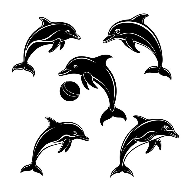 Vector dolphin silhouette set