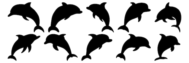 Vector dolphin silhouettes set large pack of vector silhouette design isolated white background