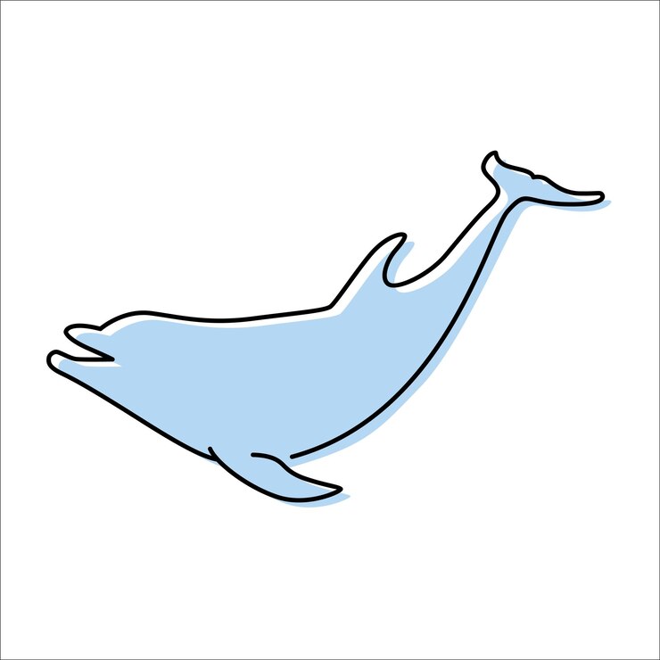 Vector 돌고래 간단한 파란 재미 만화 두들 라인 클립 아트