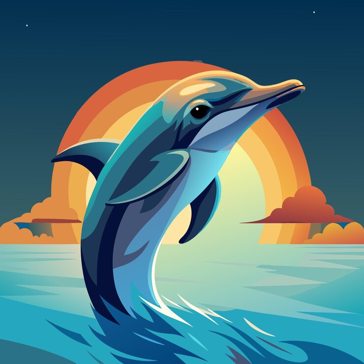 Vector dolphin spyhopping flat vector