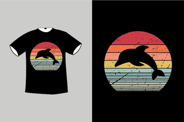 Dolphin sunset retro vintage tShirt design