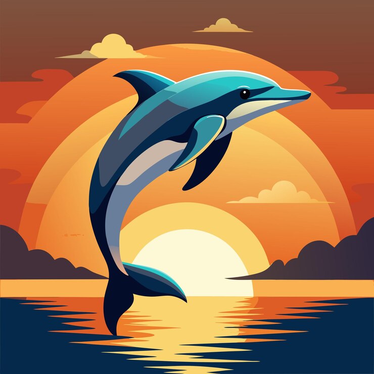 Vector dolphin tail walking kawaii vector