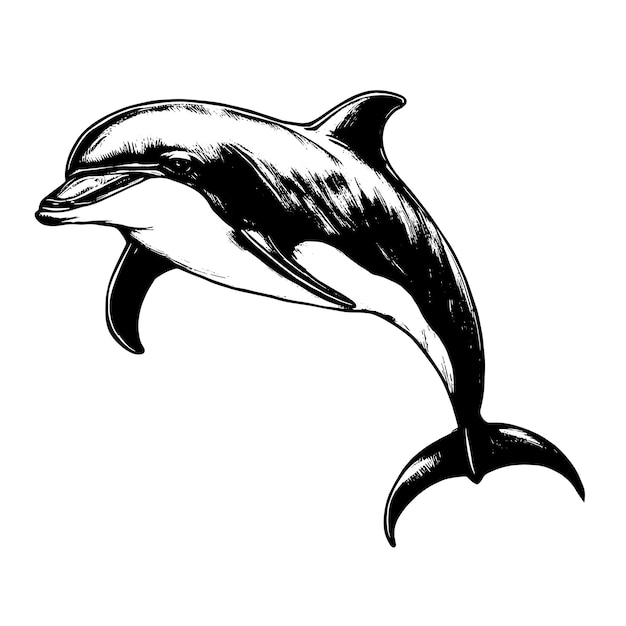 흰색 바탕에 디자인 스케치 문신 디자인을 위한 돌고래 벡터 동물 그림