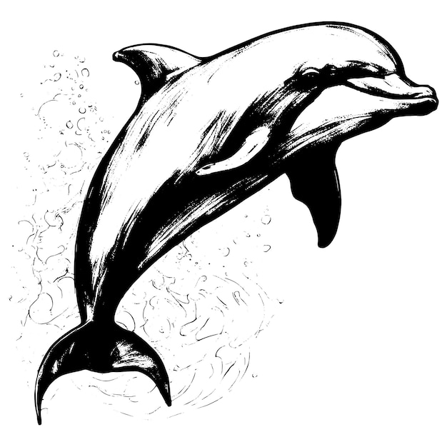 흰색 바탕에 디자인 스케치 문신 디자인을 위한 돌고래 벡터 동물 그림