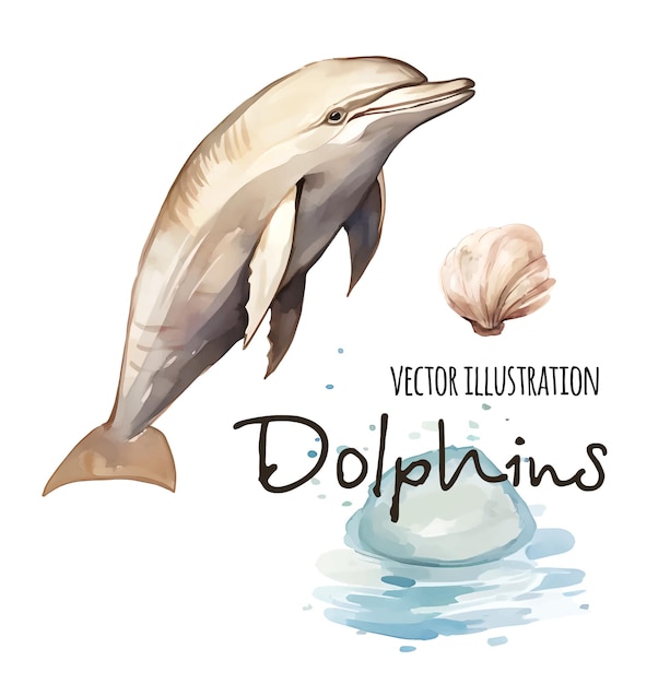 Dolphin in water splash Watercolor vector element Tattoo watercolor Watercolor background water