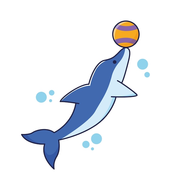 Dolphin with a ball Cute animal Vector illustration