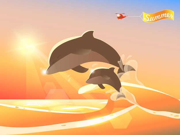 Dolphins jumping from ocean vector illustration