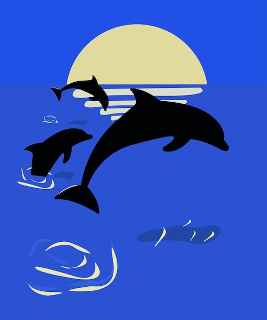 Vector dolphins and sunset