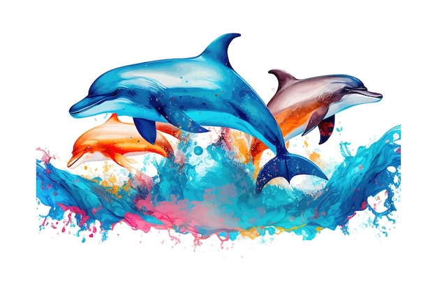 Dolphins swim in he seaColorful 여름 템플릿 벡터 그림 desing