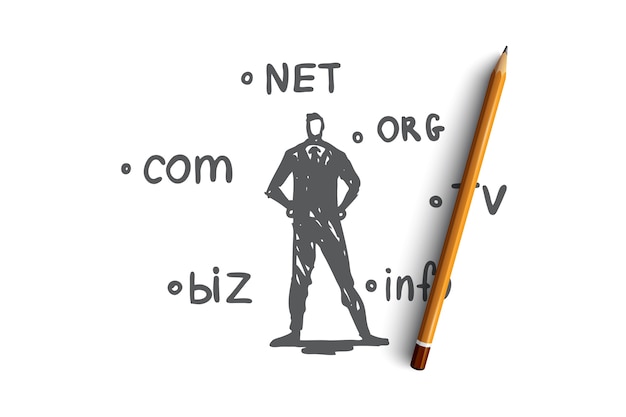 Domain, internet, name, web, hosting concept. hand drawn domain names and technology specialist concept sketch.