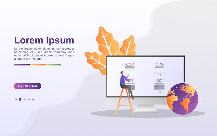 Vector domain name and registration concept. register a website domain, choose the right domain. can use for web landing page, banner, mobile app.