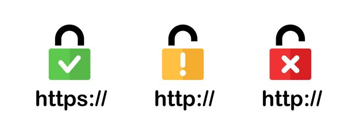 Vector 域名安全挂锁图标 https 和 http 网络隐私状态 web 浏览器加密保护符号 ssl 证书标志 不安全的服务器连接向量插图 网站网址状态