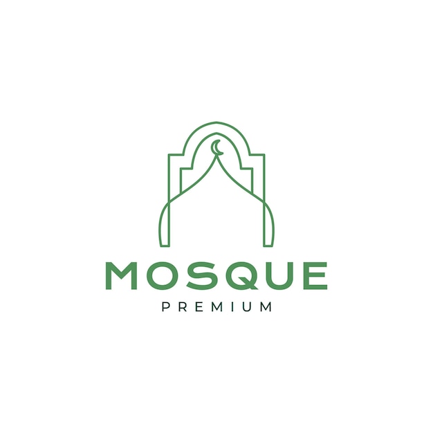 돔 모스크 및 게이트 기도 이슬람 종교 미니멀한 로고 디자인 벡터 아이콘 그림 템플릿