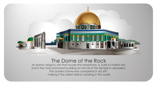 Dome of the rock color drawing with vector. an islamic religious site that houses the headstone.