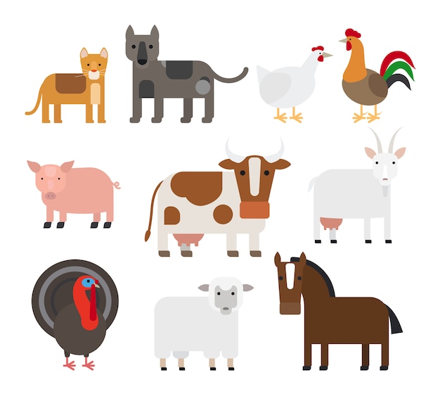 Вектор Домашние животные плоские векторные иконки