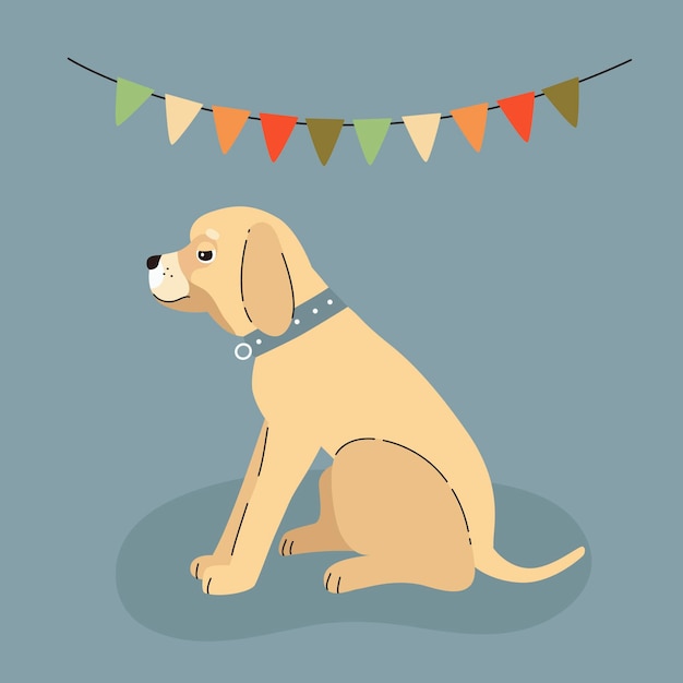 Domestic dog labrador sitting on a holiday vector flat illustration