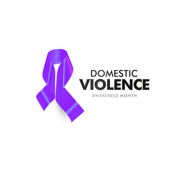 Violenza domestica e aggressività. banner di assistenza alle vittime di abusi domestici. nastro viola isolato contro gli abusi domestici