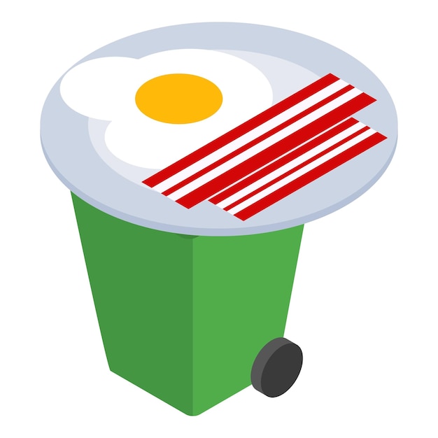 Domestic waste icon isometric vector Plate with breakfast on plastic bin icon Household waste sorting and recycle garbage