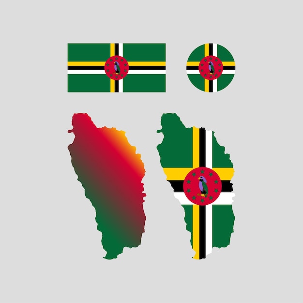Набор векторов национального флага и карты Доминики