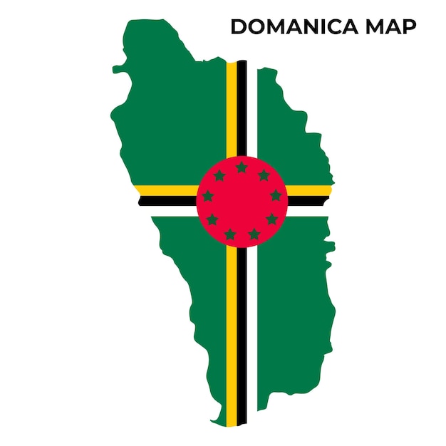 Дизайн карты национального флага Доминики Иллюстрация флага страны Доминики внутри векторного изображения карты