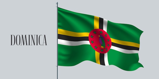 Dominica waving flag on flagpole