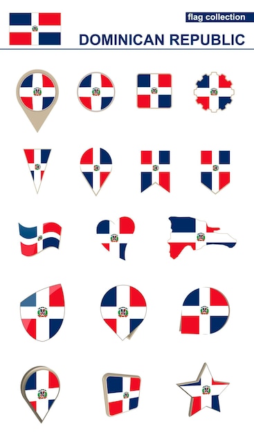 ドミニカ共和国の国旗コレクション デザイン用の大きなセット