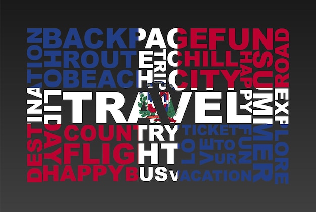 Dominican Republic flag shape of travel keywords, travel concept, abroad vacation idea, simple flat