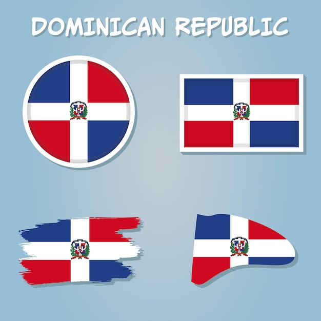 Dominican Republic map on a world map with flag and map pointer