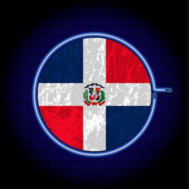 Доминиканская Республика неоновый гранж-флаг на векторной иллюстрации стены